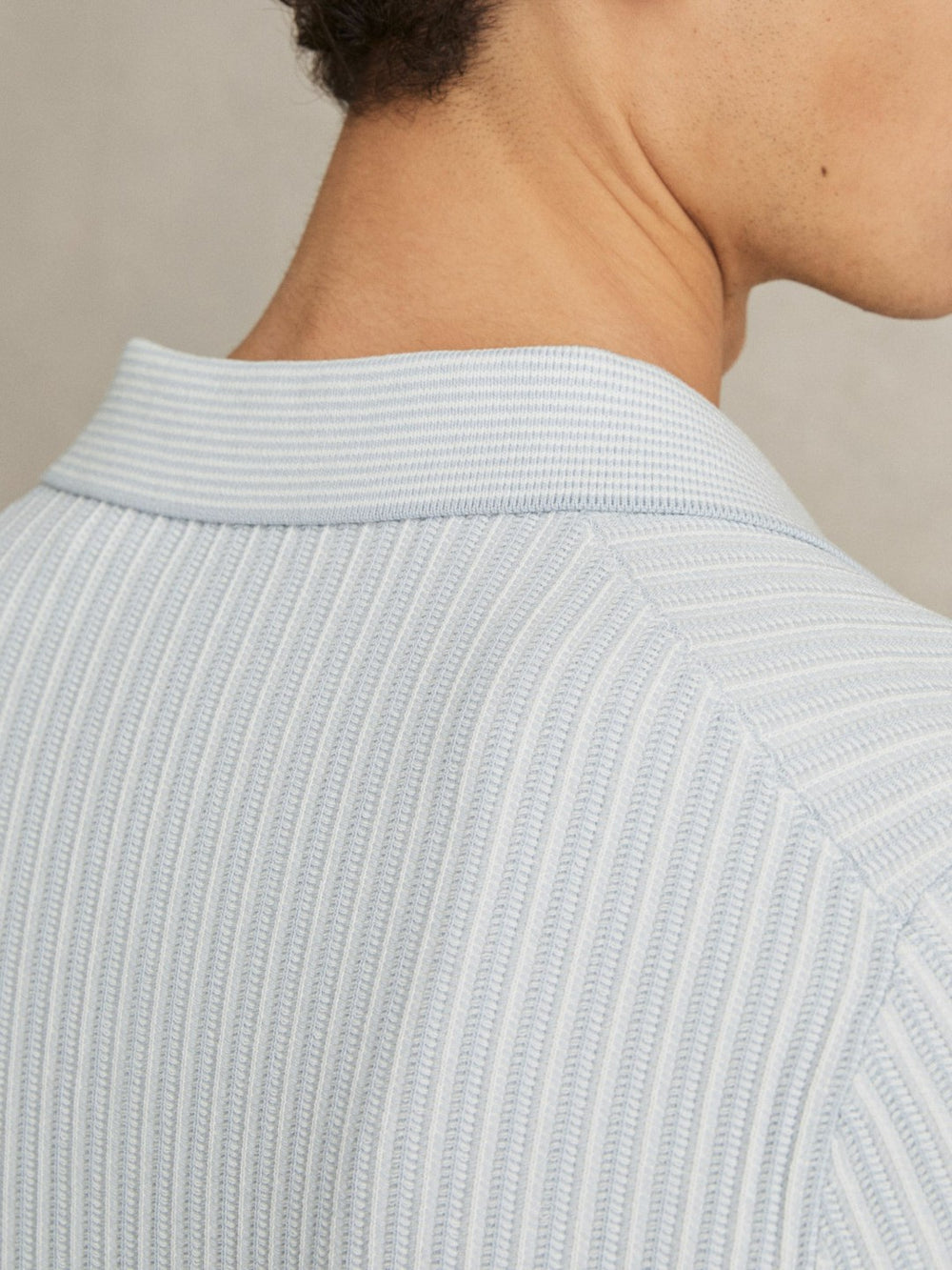 Reiss | Open-Collar Textured Polo Shirt in Soft Blue/White