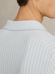 Reiss | Open-Collar Textured Polo Shirt in Soft Blue/White