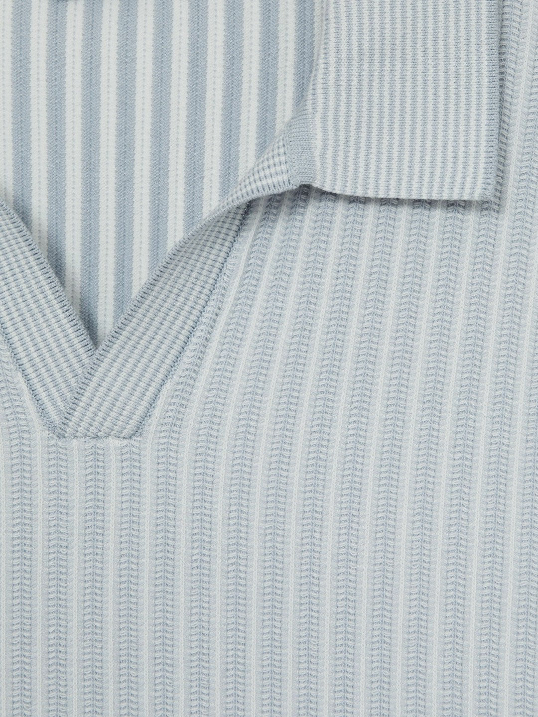 Reiss | Open-Collar Textured Polo Shirt in Soft Blue/White