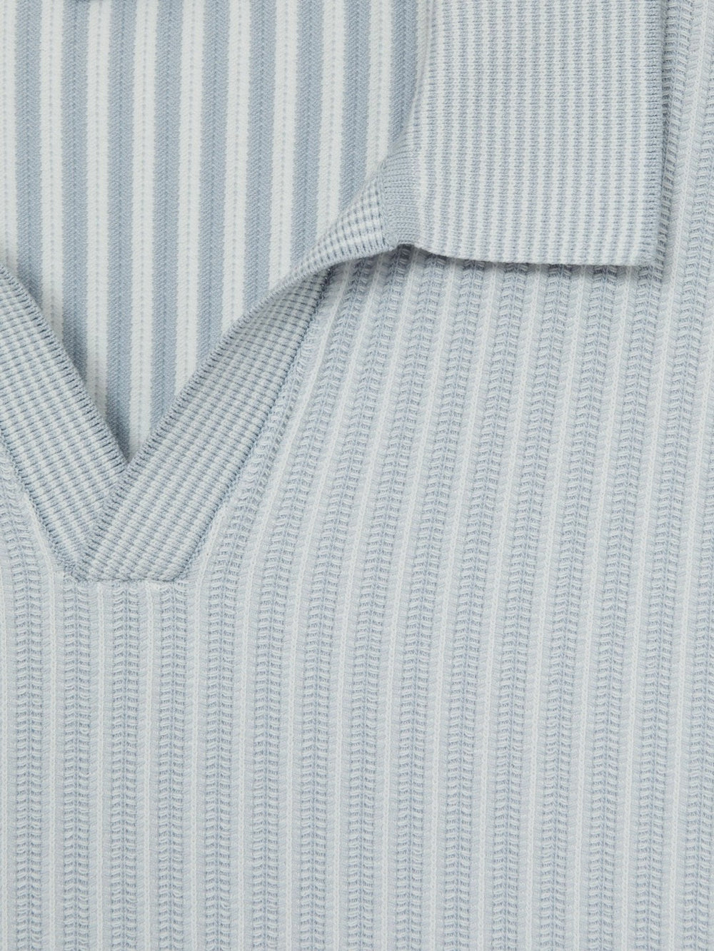 Reiss | Open-Collar Textured Polo Shirt in Soft Blue/White