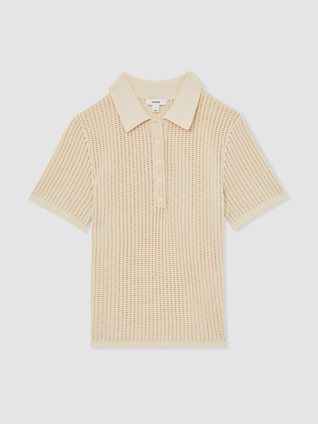 Reiss | Cotton-Blend Open-Knit Polo Shirt in Ivory