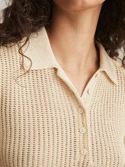 Reiss | Cotton-Blend Open-Knit Polo Shirt in Ivory
