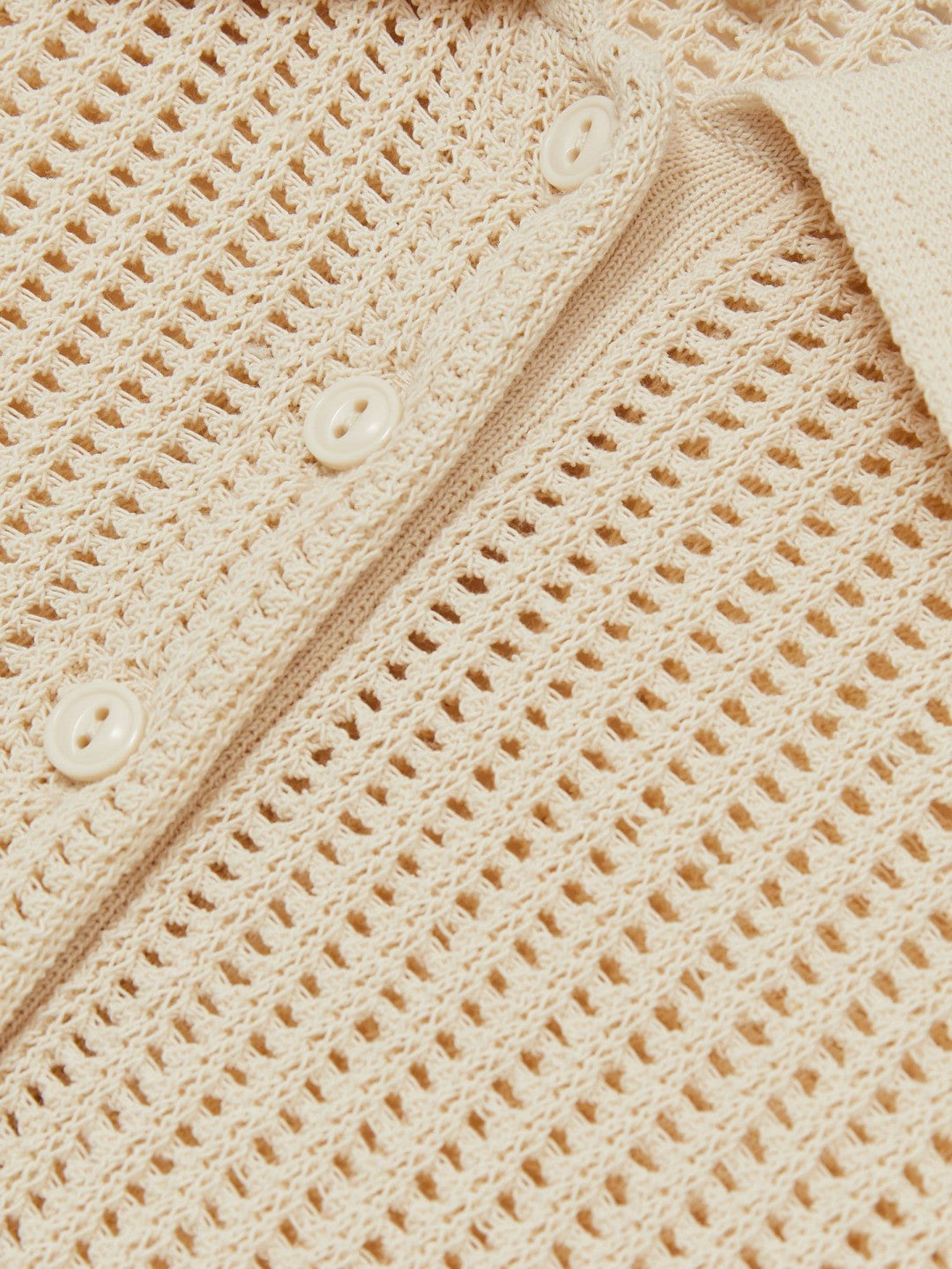 Reiss | Cotton-Blend Open-Knit Polo Shirt in Ivory