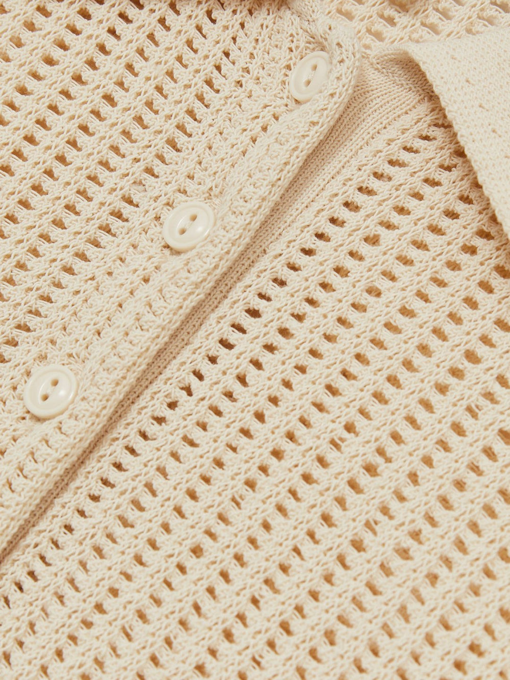 Reiss | Cotton-Blend Open-Knit Polo Shirt in Ivory