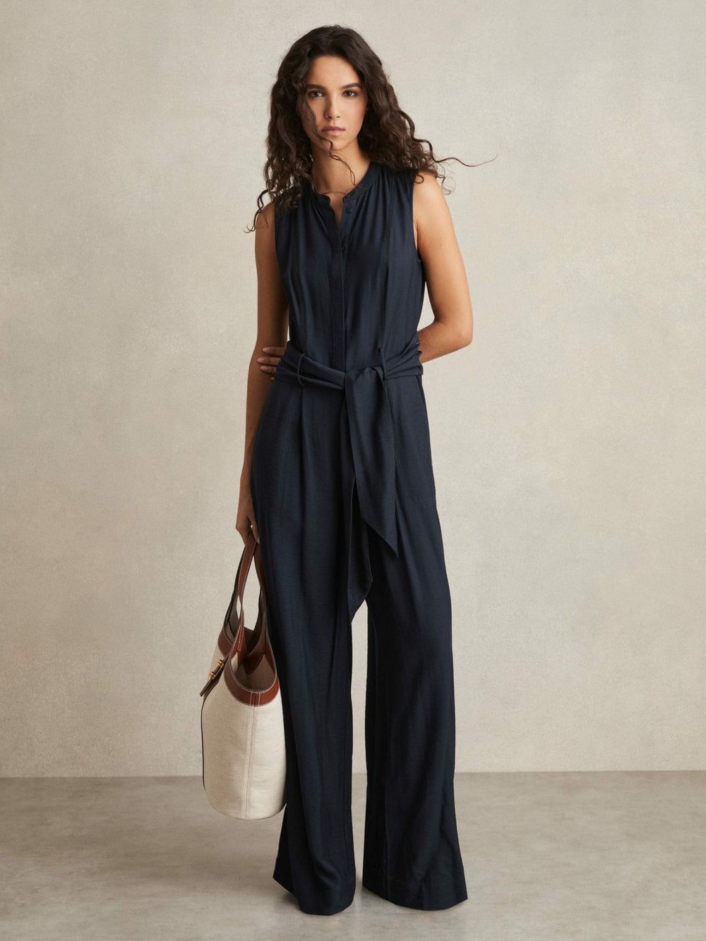 Reiss | Wide-Leg Belted Jumpsuit in Navy