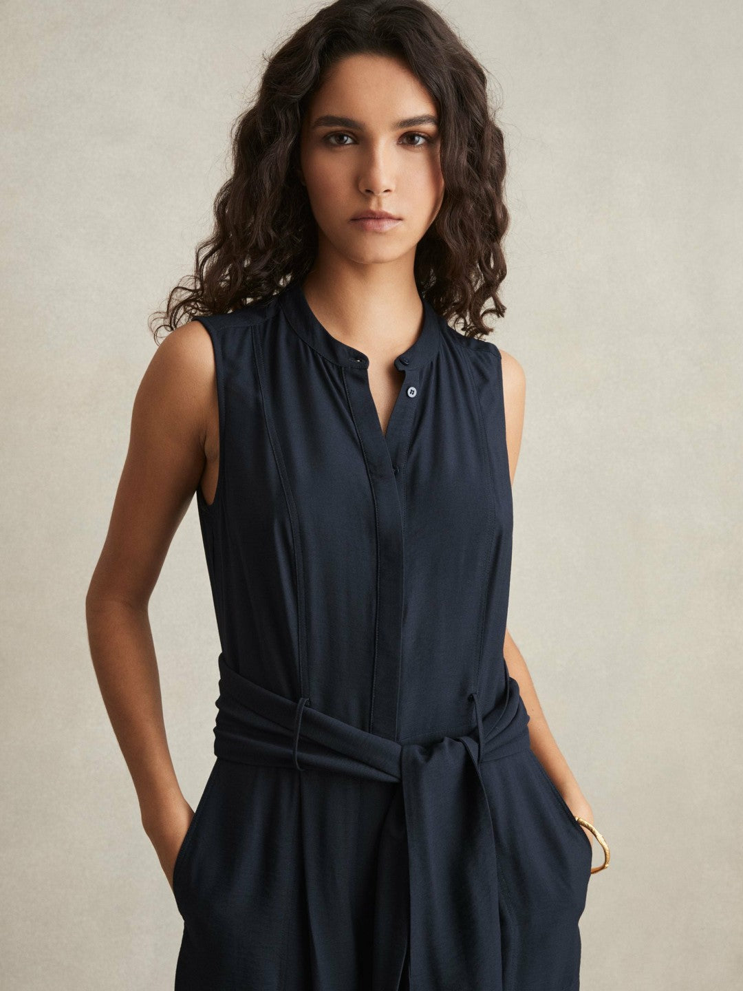 Reiss | Wide-Leg Belted Jumpsuit in Navy