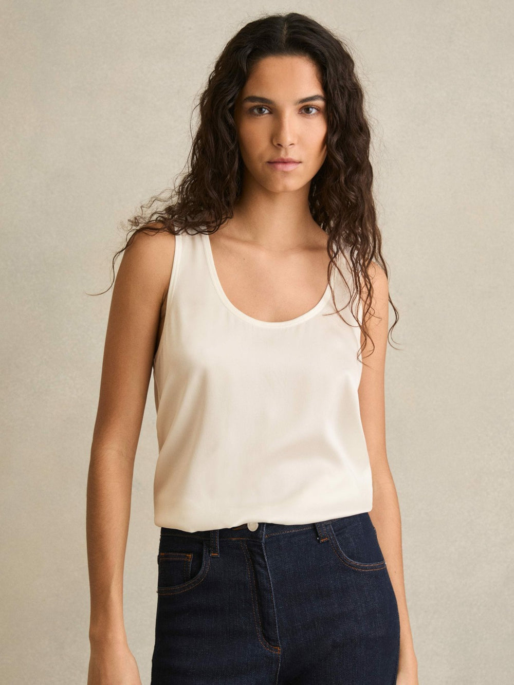 Reiss | Silk-Front Cami Top in White