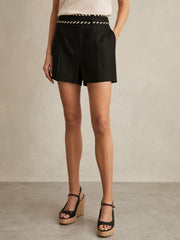 Reiss | Linen Whipstitch Shorts in Black