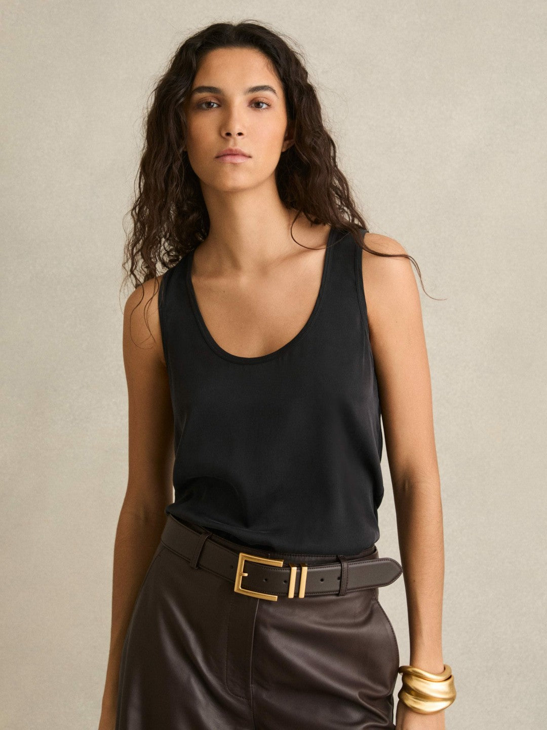 Reiss | Silk-Front Cami Top in Black