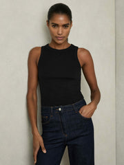 Reiss | Stretch-Cotton Racerback Vest in Black