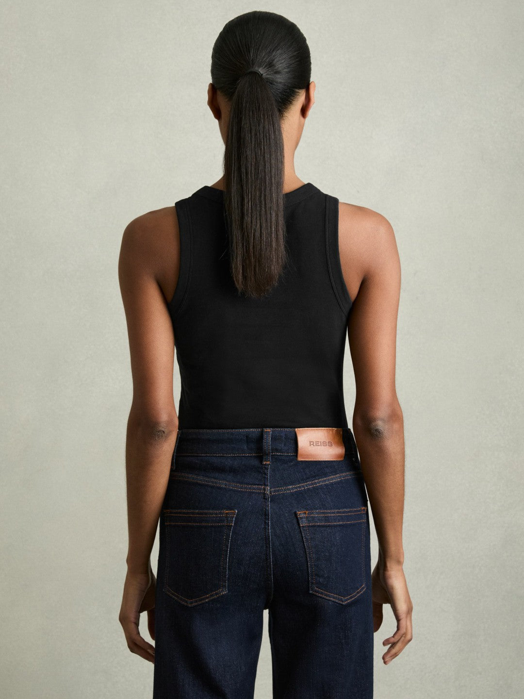 Reiss | Stretch-Cotton Racerback Vest in Black