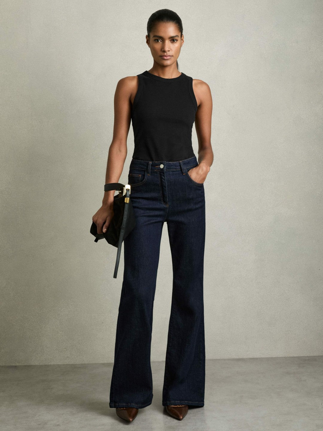 Reiss | Stretch-Cotton Racerback Vest in Black