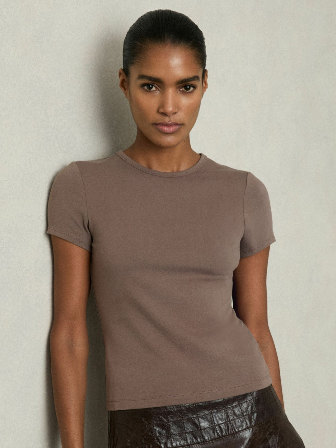 Reiss | Stretch-Cotton Crew-Neck T-Shirt in Mink
