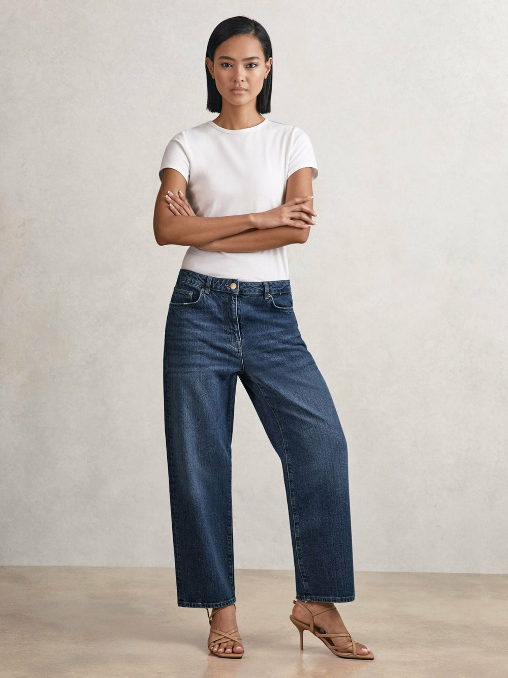 Reiss | Petite Mid-Rise Straight-Leg Jeans in Mid Blue