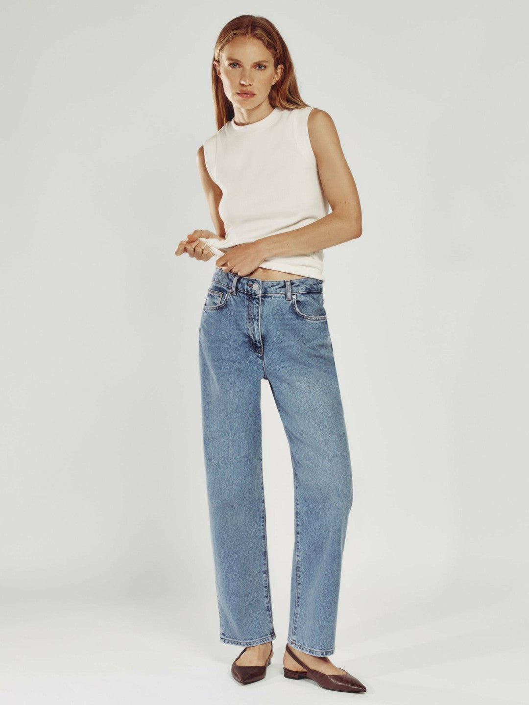 Reiss | Petite Mid-Rise Straight-Leg Jeans in Light Blue