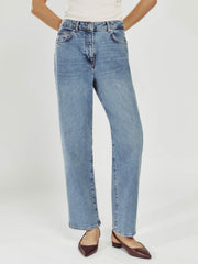 Reiss | Petite Mid-Rise Straight-Leg Jeans in Light Blue