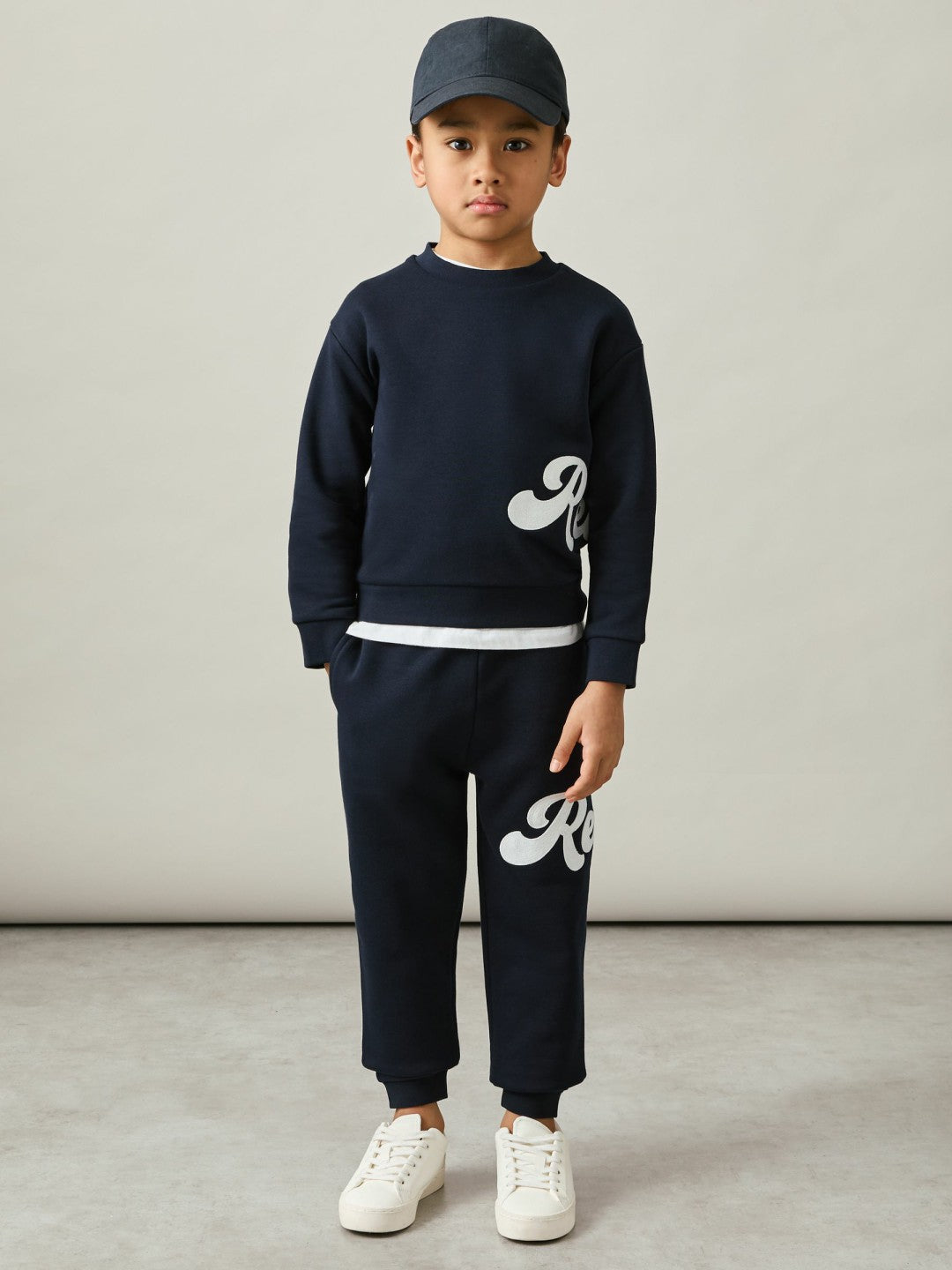 Reiss | 9-13 yrs Cotton-Blend Logo Script Joggers in Navy