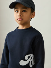 Reiss | 9-13 yrs Cotton-Blend Logo Script Sweatshirt in Navy