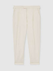 Reiss | Cotton-Blend Tapered Trousers in Stone