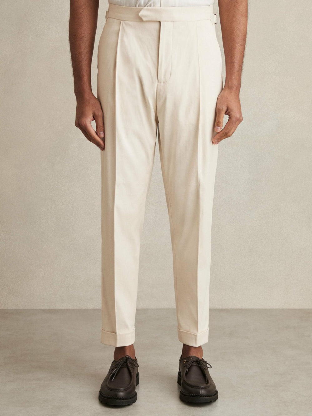 Reiss | Cotton-Blend Tapered Trousers in Stone