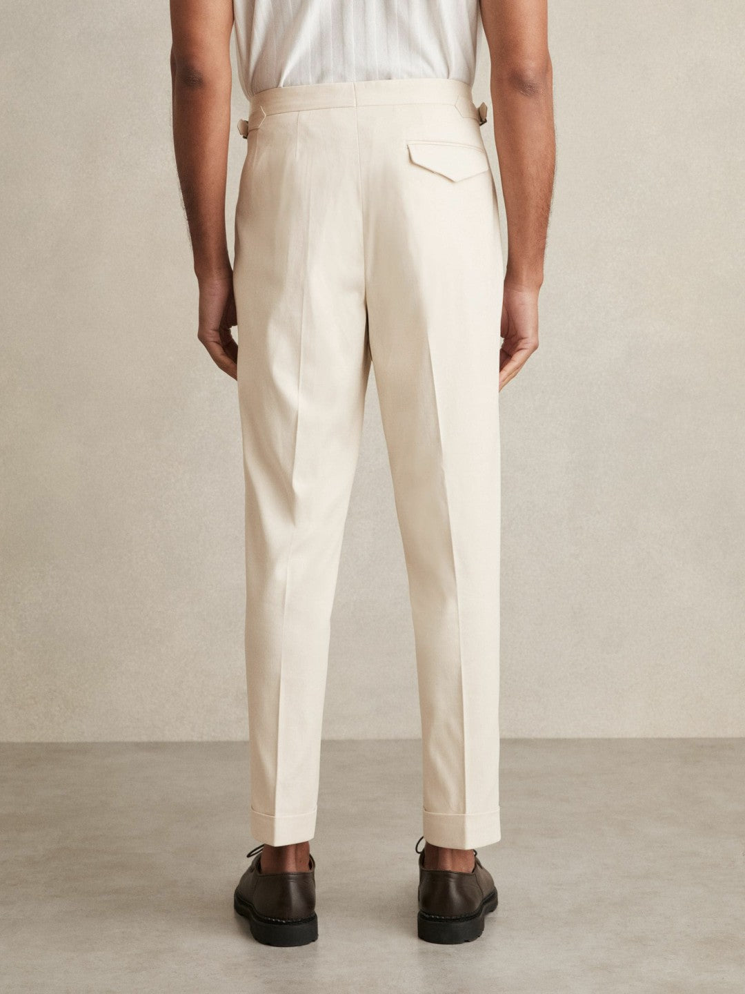 Reiss | Cotton-Blend Tapered Trousers in Stone