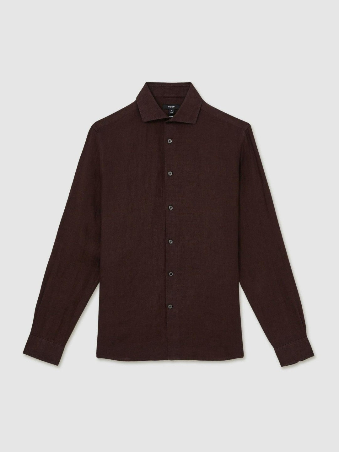 Reiss | Linen Button-Through Shirt in Dark Brown