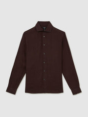 Reiss | Linen Button-Through Shirt in Dark Brown