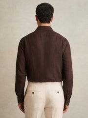Reiss | Linen Button-Through Shirt in Dark Brown