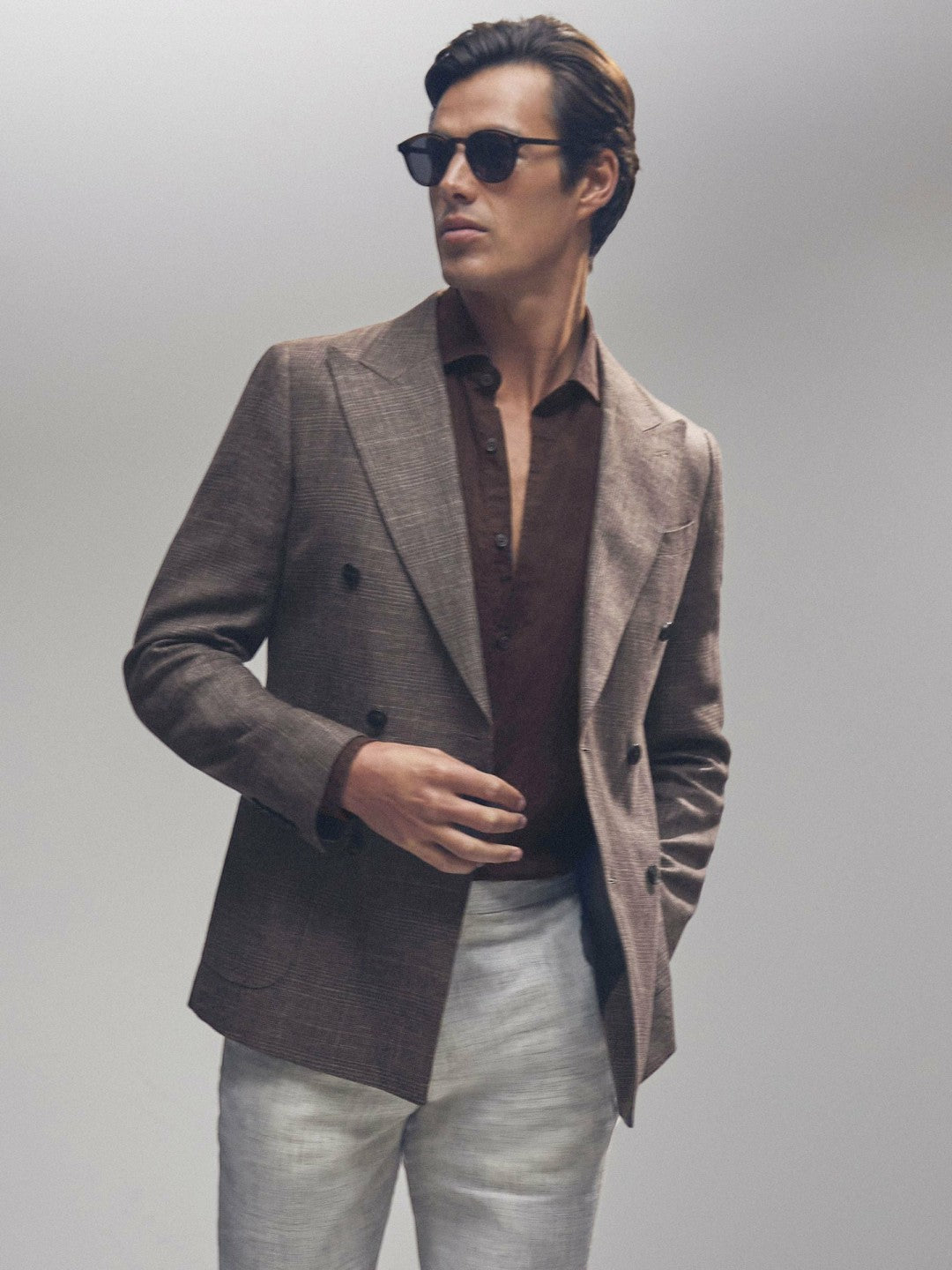 Reiss | Linen Button-Through Shirt in Dark Brown