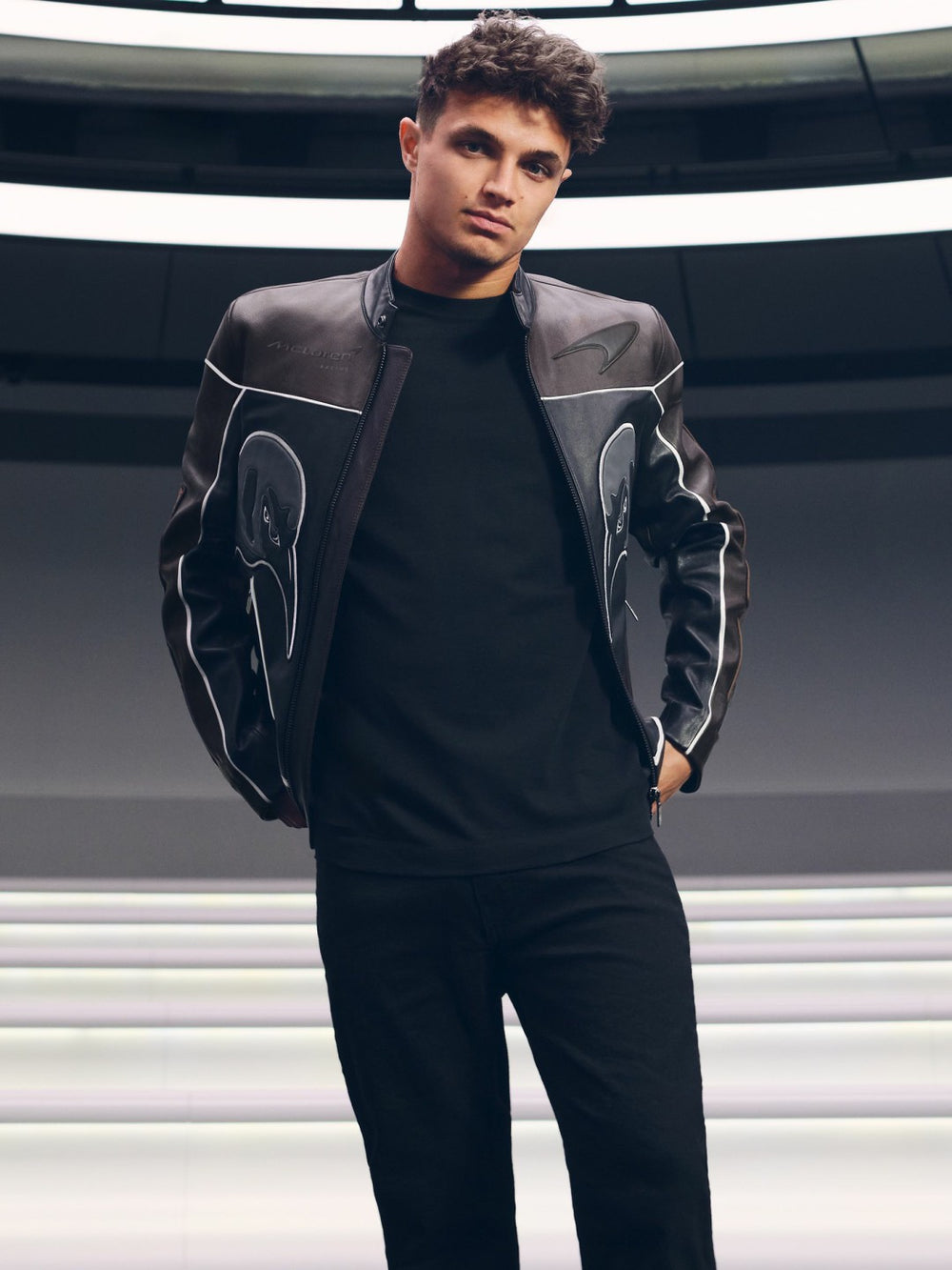 Reiss | McLaren F1 Team Leather Biker Jacket in Black