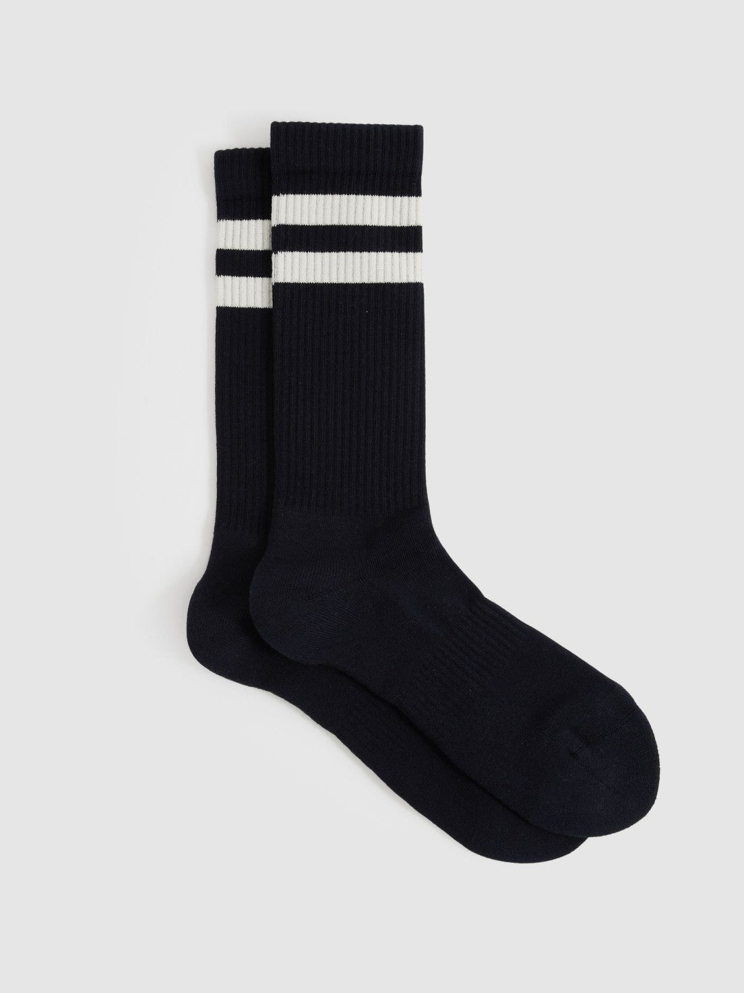 Reiss | Cotton-Blend Double-Stripe Socks in Navy/Ecru