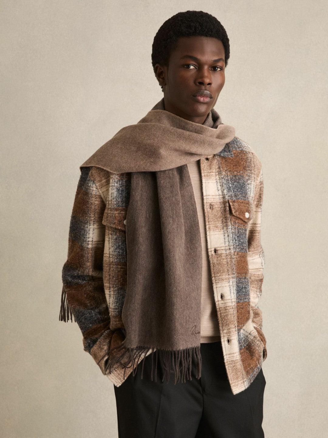 Reiss | Wool and Cashmere Scarf in Taupe