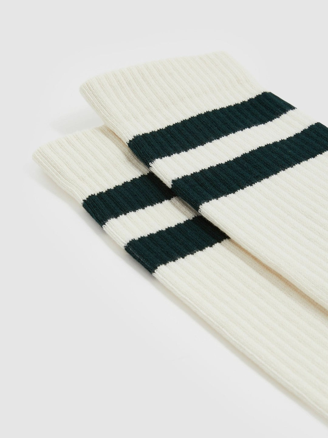 Reiss | Cotton-Blend Double-Stripe Socks in Forest Green/Ecru