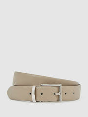 Reiss | Leather Reversible Belt in Stone/Dark Brown