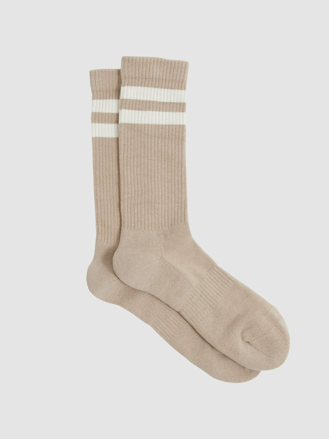 Reiss | Cotton-Blend Double-Stripe Socks in Taupe/Ecru