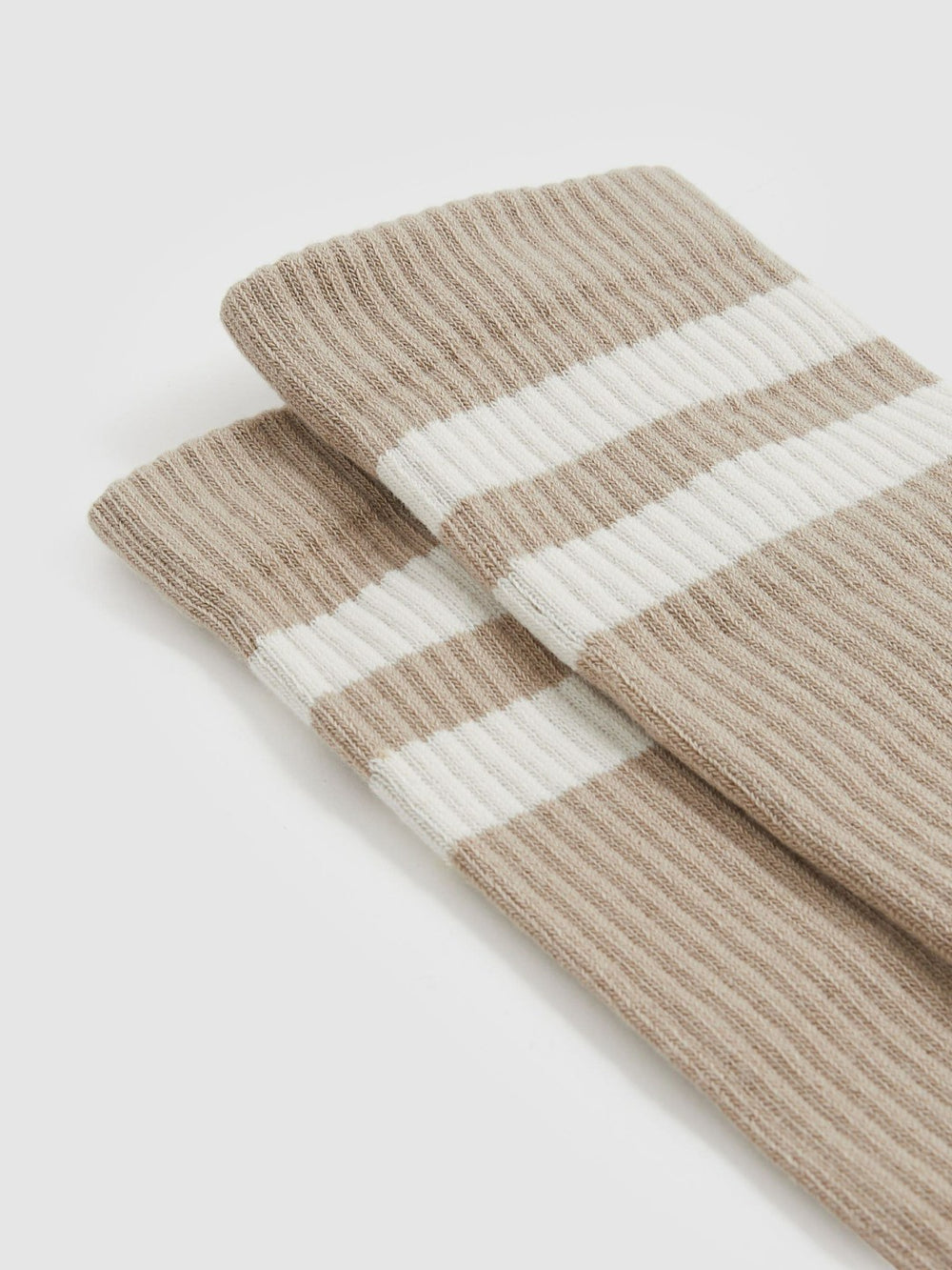 Reiss | Cotton-Blend Double-Stripe Socks in Taupe/Ecru