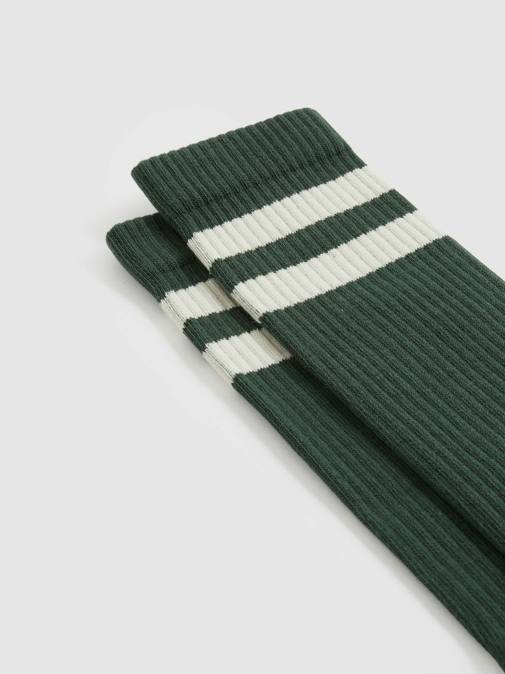 Reiss | Cotton-Blend Double-Stripe Socks in Pine Green/Ecru