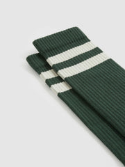Reiss | Cotton-Blend Double-Stripe Socks in Pine Green/Ecru