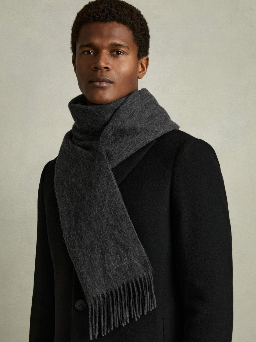 Reiss | Wool and Cashmere Scarf in Charcoal