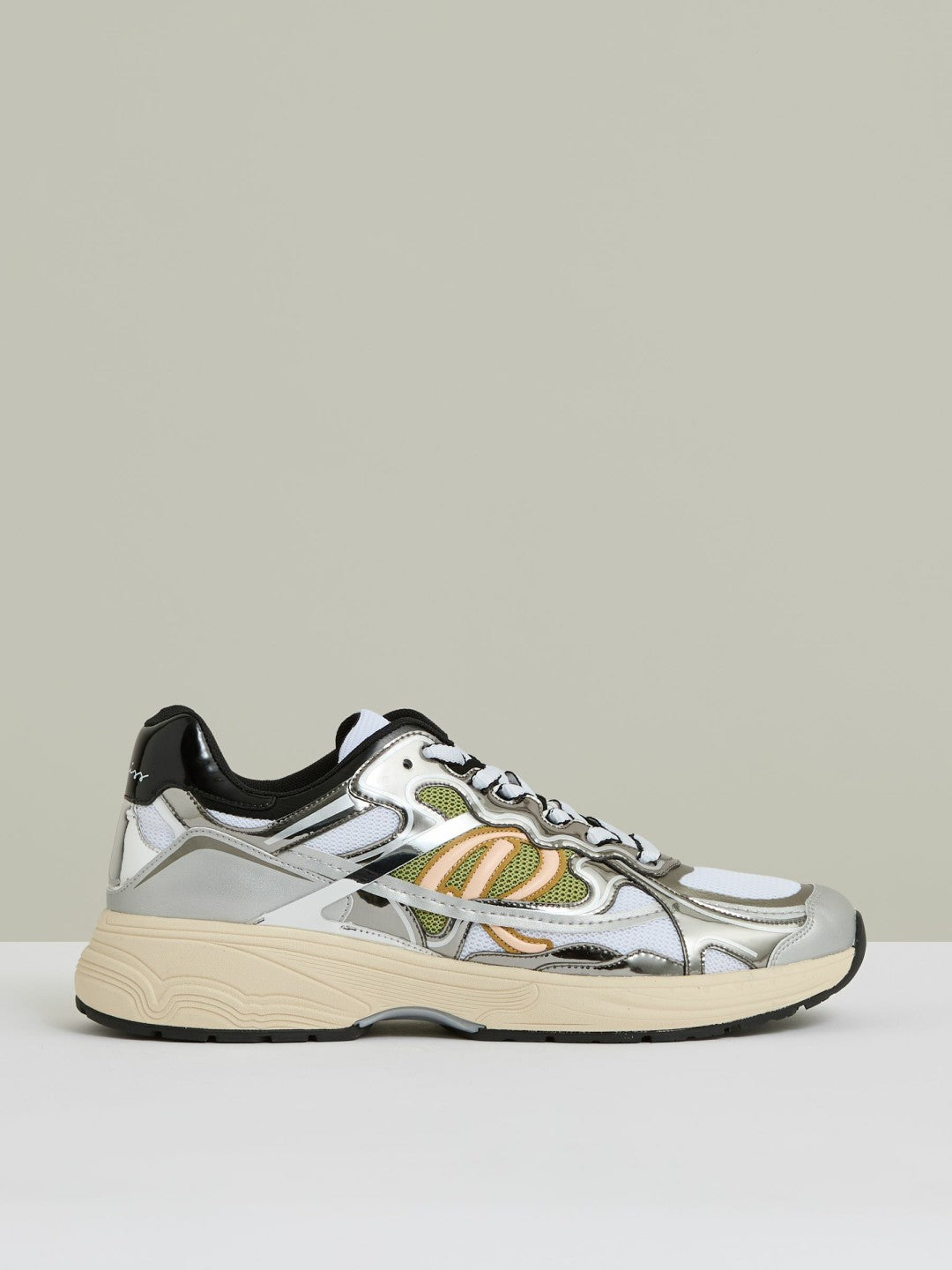 Reiss | Overlay Logo Running Trainers in Gunmetal/Black
