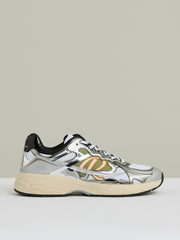 Reiss | Overlay Logo Running Trainers in Gunmetal/Black