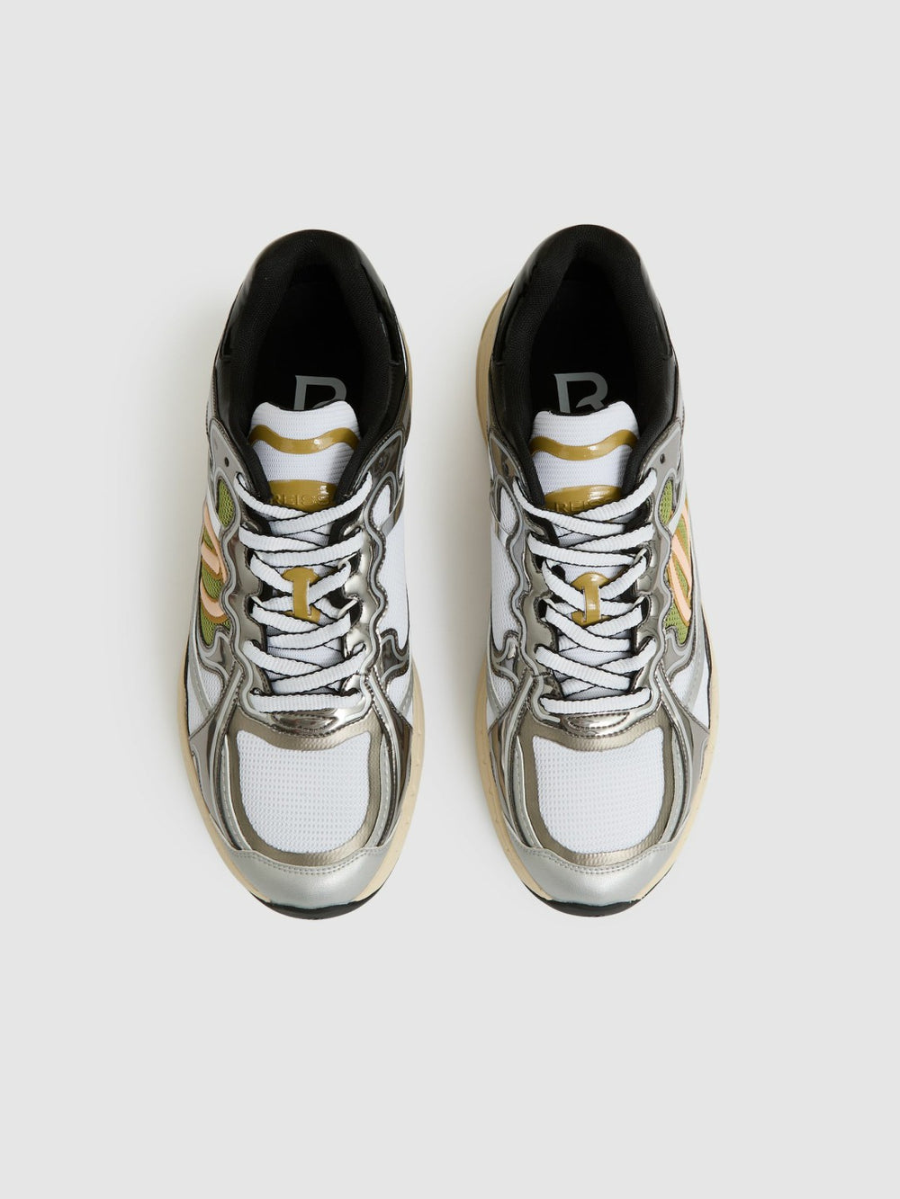 Reiss | Overlay Logo Running Trainers in Gunmetal/Black