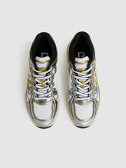 Reiss | Overlay Logo Running Trainers in Gunmetal/Black