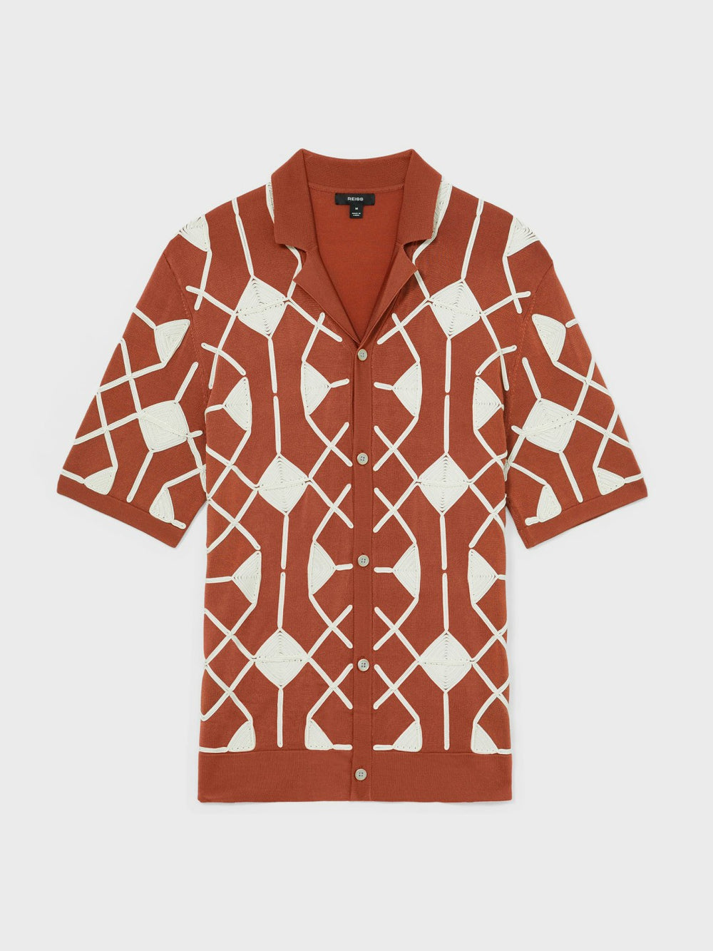 Reiss | Geometric Embroidery Knit Shirt in Paprika Red