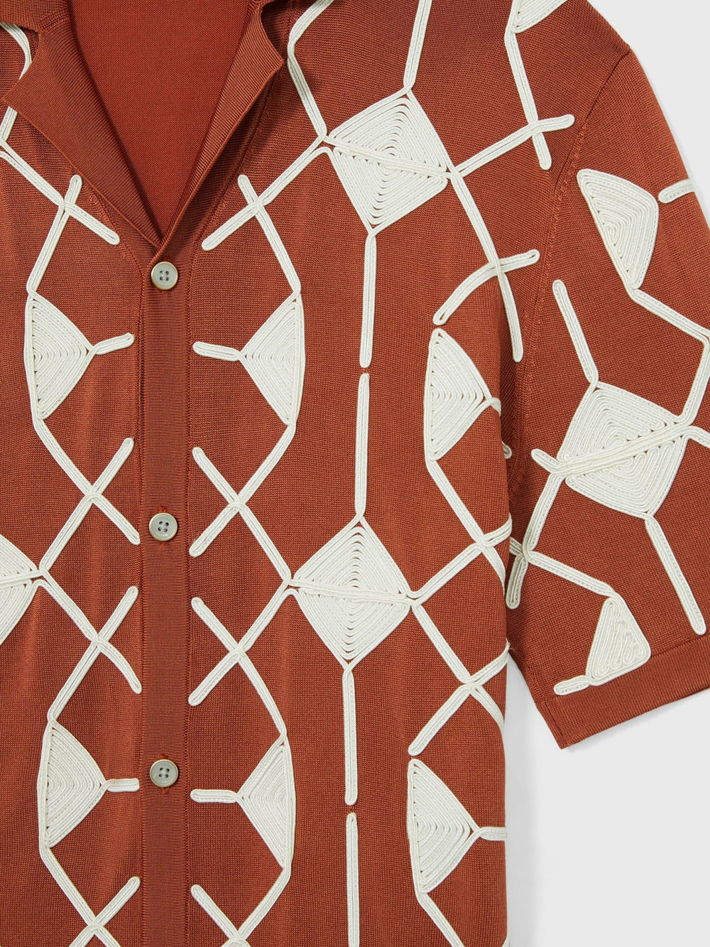 Reiss | Geometric Embroidery Knit Shirt in Paprika Red