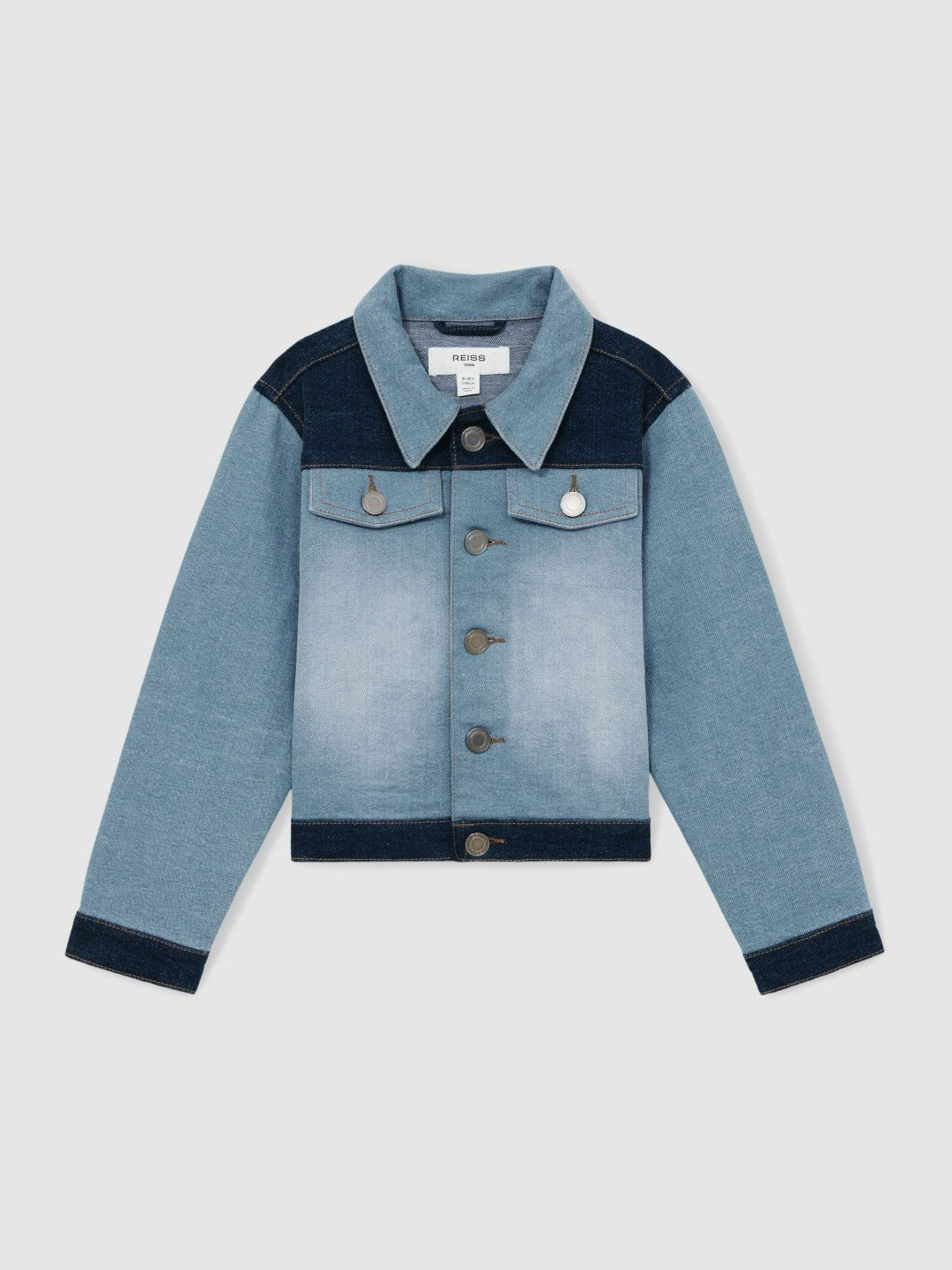 Reiss | 9-13 yrs Patchwork Two-Tone Denim Jacket in Blue