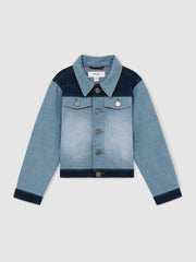 Reiss | 9-13 yrs Patchwork Two-Tone Denim Jacket in Blue