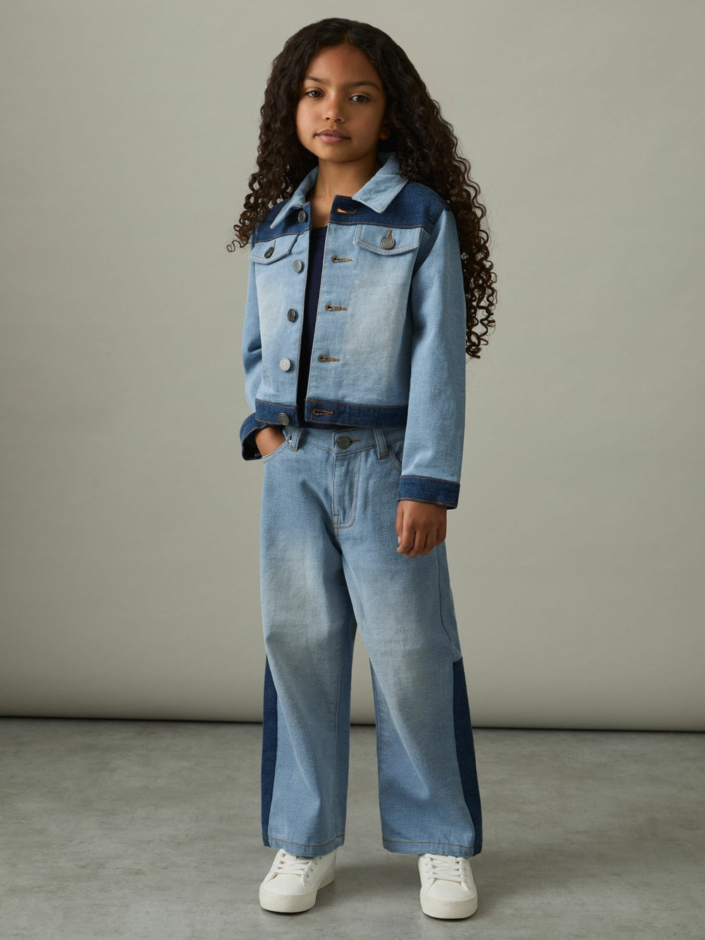 Reiss | 4-9 yrs Patchwork Two-Tone Denim Jacket in Blue