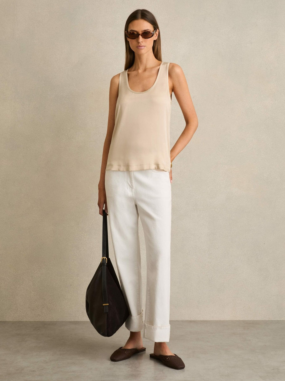 Reiss | Woven Slip-On Mules in Chocolate
