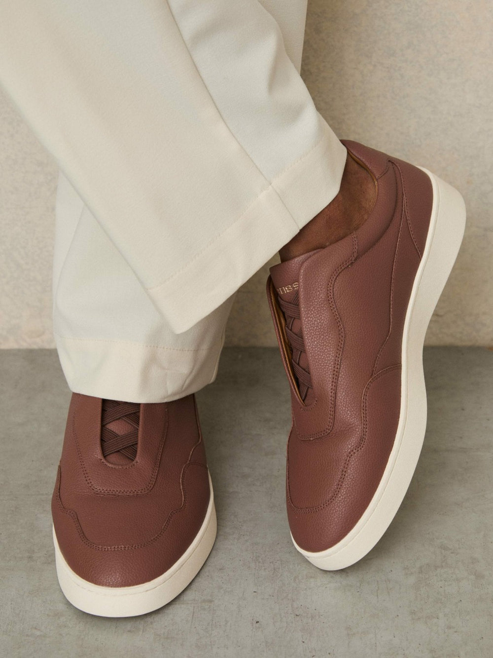 Reiss | Leather Elasticated-Lace Trainers in Terracotta Brown